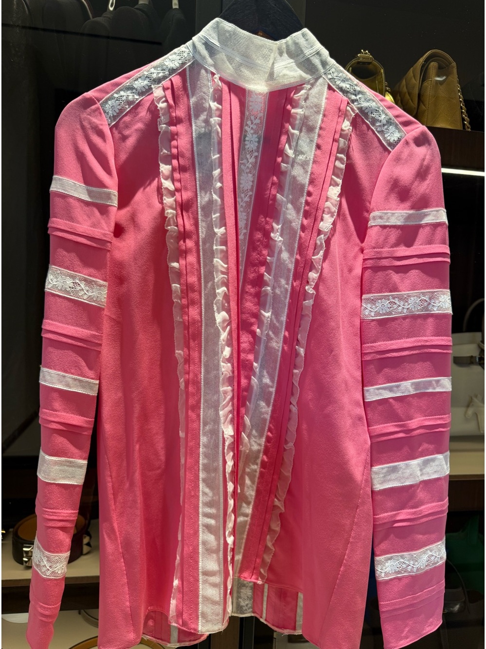 Valentino Bright Pink Lace-Trim Ribbon Stripe Blouse